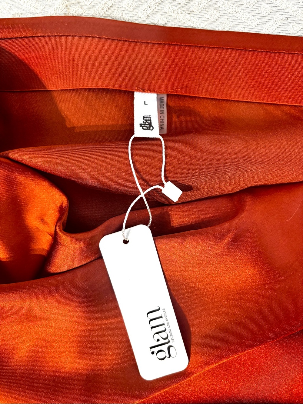 NWT Glam Satin Slip Skirt in Burnt Orange Large, Banded Waist - Picture 6 of 9